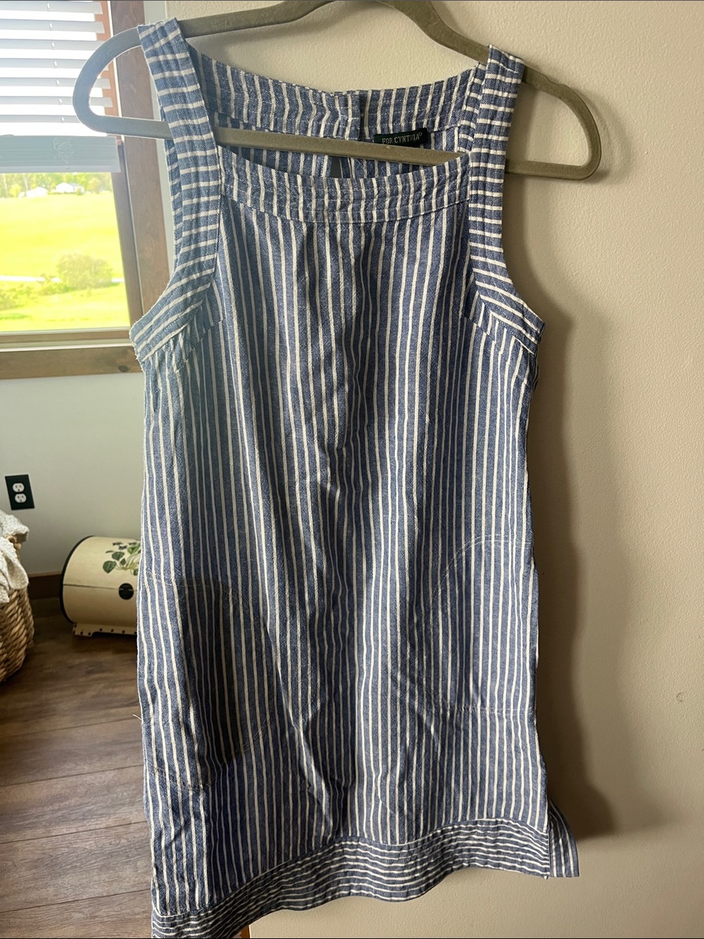 For Cynthia Blue & White Striped Sleeveless Dress